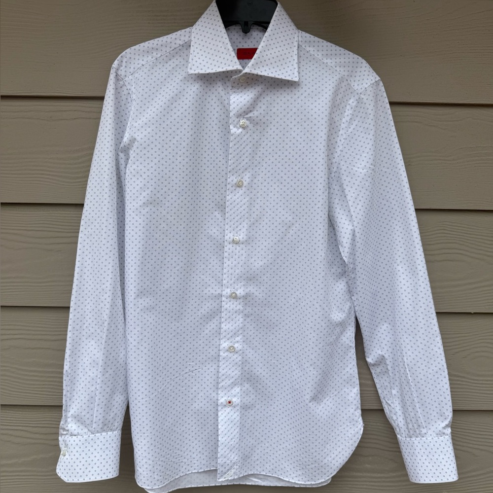 Isaia Men's White Polka Dot Shirt